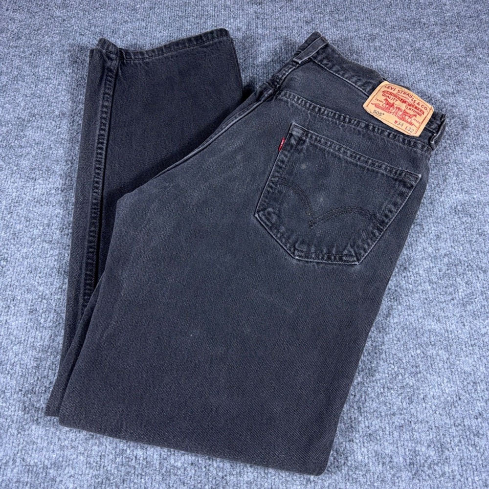 Levis 505 Regular Fit Mens Jeans 34x32 Faded Black Straight Leg Denim 00505-0260